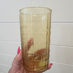Anchor Hocking Amber Waffle/Grid Pattern Square Tumbler Glasses Set of 4