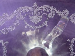 Set of 4 Delicate Etched TUMBLERS WITH HANDLE Pattern #DE 107 by Fry Glass Co.