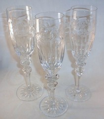 3 pc Rogaska Crystal COUNTRY GARDEN Champagne Flutes Mimosa glasses signed 8.75″