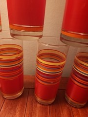 Libbey Mambo Fiesta Striped Orange Yellow Blue 9-Tumblers Near Mint HTF 70’s EUC