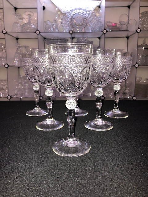 Antique Clear (Knob Stem) by Cristal D’Arques-Durrand – Set of Six Water Goblets