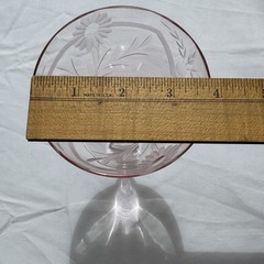 SET OF 6 VTG PINK DEPRESSION GLASS CHAMPAGNE / SHERBET ETCHED OPTIC FANCY STEM