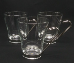 Vitrosax Italy Glass Cappuccino Cups Metal Handle Mid Century Barware Set of 3