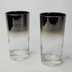 Set of 2 Highball Silver Fade Glasses Mercury Ombre MCM 12oz Tumbler Barware Cup