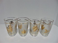 4 Libbey Golden Foliage Stem 3003 Frosted Gold Leaf Tumblers (P) 1953-1978