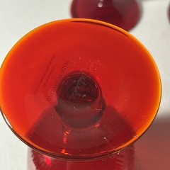 4 Juliska Arabella Ruby Red Water Goblets Optic Swirl Footed Glasses 6 3/4