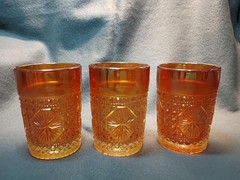 Vintage Imperial Amelia Marigold Carnival Glass Tumblers Set of 3 Iridescent 4″