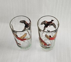 Hazel Atlas Pheasant Drinking Glass High Ball Vintage 5½» tall 10 fl oz Set of 2