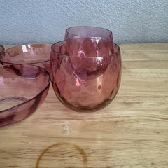 Vintage 8 Red Cranberry Optic Tumblers & Dessert Glass Cups & Bowls 4 Of Each