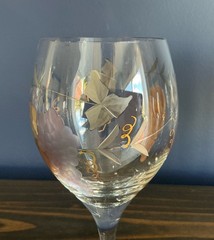 Romanian Hand Etched/Painted Wine Glasses Set/6 Vtg Grape Vine Gold Accents NWT!