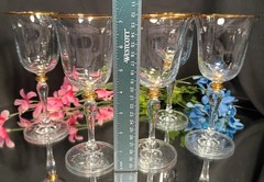 5 Gold Trimmed Optic Ripple Gold Lozenge Trumpet Wine Glasses Goblets Set