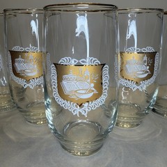 (5) Vintage Libbey Apothecary Pharmacy Rx Gold Trim Drinking Glasses Tumblers