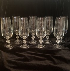 8 Fluted Champagne Glasses Vintage Wedding Cascade by Import Assoc Etching Swag