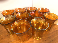 Hazel Atlas Set of 10 Juice Glasses Pattern Fruitful (Marigold Carnival)