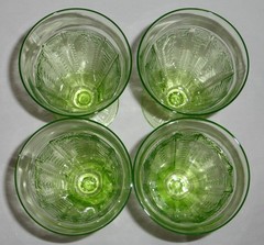 4 Hocking Princess Uranium Green Depression Glass Footed Ice Tea Tumblers 6 1/2″