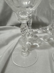 Set of 4 Tiffin-Franciscan Persian Pheasant Etched Cordial Glasses, Optic stem