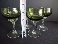 Vtg Sasaki Coronation Green Crystal Wine Glasses (4) Twisted Stem #1