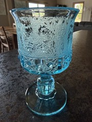 VTG Daisy & Cube Etched Water Goblet L.G. Wright Black Forest Moose Deer Dog