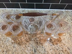 Vintage Midcentury MCM Aztec Gold Medallion Hazelware 10 Piece Bar Set Glass
