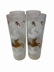 Vintage Libbey Barware Drinking Glasses Cavalcade Horses Stallions Frosted Gold