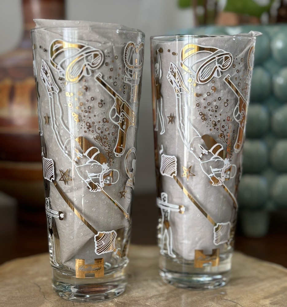 2 Atomic MCM Healthways Nautilus Aquatic Fitness Gold Textured Tumblers Glasses