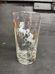 8 Vintage MCM Libbey Clear Glass 5.25” Tumblers With Gold & White Accents