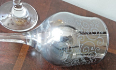 CRISTALLERIA FRATELLI FUMO SET / 3 ETCHED AMBER BLUE & PURPLE WINE GLASSES ITALY