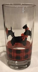 Set of 5 Anchor Hocking Black Scottish Terrier Dog with Red & Black Plaid