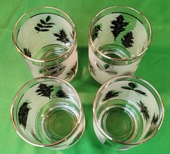Vtg 4 Mid Century Modern Libbey Frosted Silver Leaf Short Glasses Oak Maple EUC