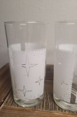 6 Vintage Atomic Starburst Barware Tumbler Glass 12oz Frosted White (No Gold)