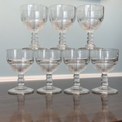 7 Anchor Hocking Manhattan Art Deco Cordial Sherry Wine Glasses Vintage Ribbed