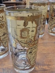 Set of 8 Vintage Cera Glass Co 22 Karat Gold Old World 5 1/2” High Ball Glasses