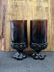 Tiffin Franciscan Madeira Smoke Brown Footed Heavy Iced Tea Glasses Set Of 2 VTG