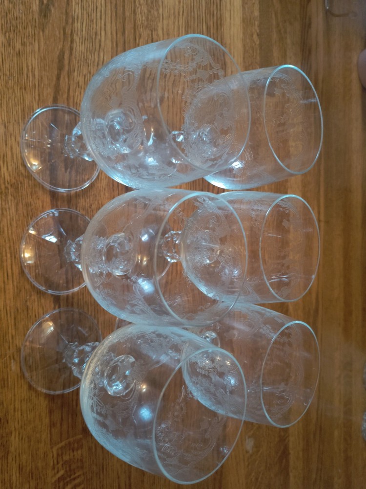 VTG Bohemia Crystal Etched Cascade Wine Glasses Goblets Faceted Ball Stem Set/6