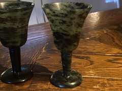 RARE 60s Vintage Chinese Export Set 3 Translucent Jade Cordial GLASSES Asia Art