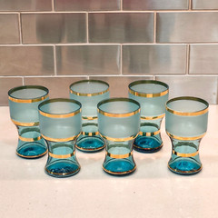 Vintage Bohemian Turquoise Gold Striped Cordial Shot Glasses (Set of 6)