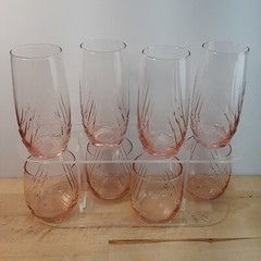 Libbey OR Lennox Plum/Pink Swag Glasses — 4 Cooler, 4 Old Fashioned — Set of 8