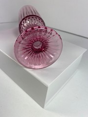 Vintage Pink Champagne Flutes Set of 2 Ribbed Glass Toasting Glasses Romantic