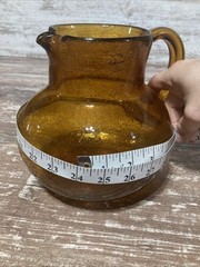 Handmade Artland Iris 90 oz Glass Pitcher in Amber With Bubble Seeding – Rare