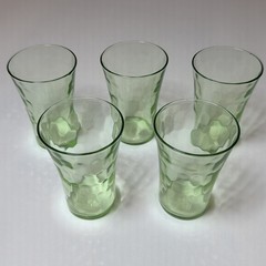 Vintage Green Uranium Glass 3″ Dimpled Juice Shot Glasses Barware