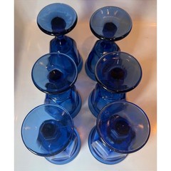 Vintage Imperial Glass Old Williamsburg Cobalt Goblets 5.3″ Set of 6 Deep Blue