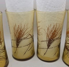 Vintage MCM Amber Wheat Glasses Set Of 6 Orange Brown Cottage Thanksgiving Fall