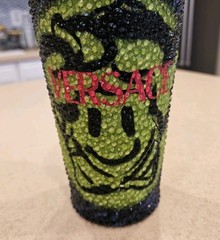 RARE ICONIC VERSACE LA GRECA MEDUSA SMILE CRYSAL TUMBLER TRAVEL CUP MUG THERMOS