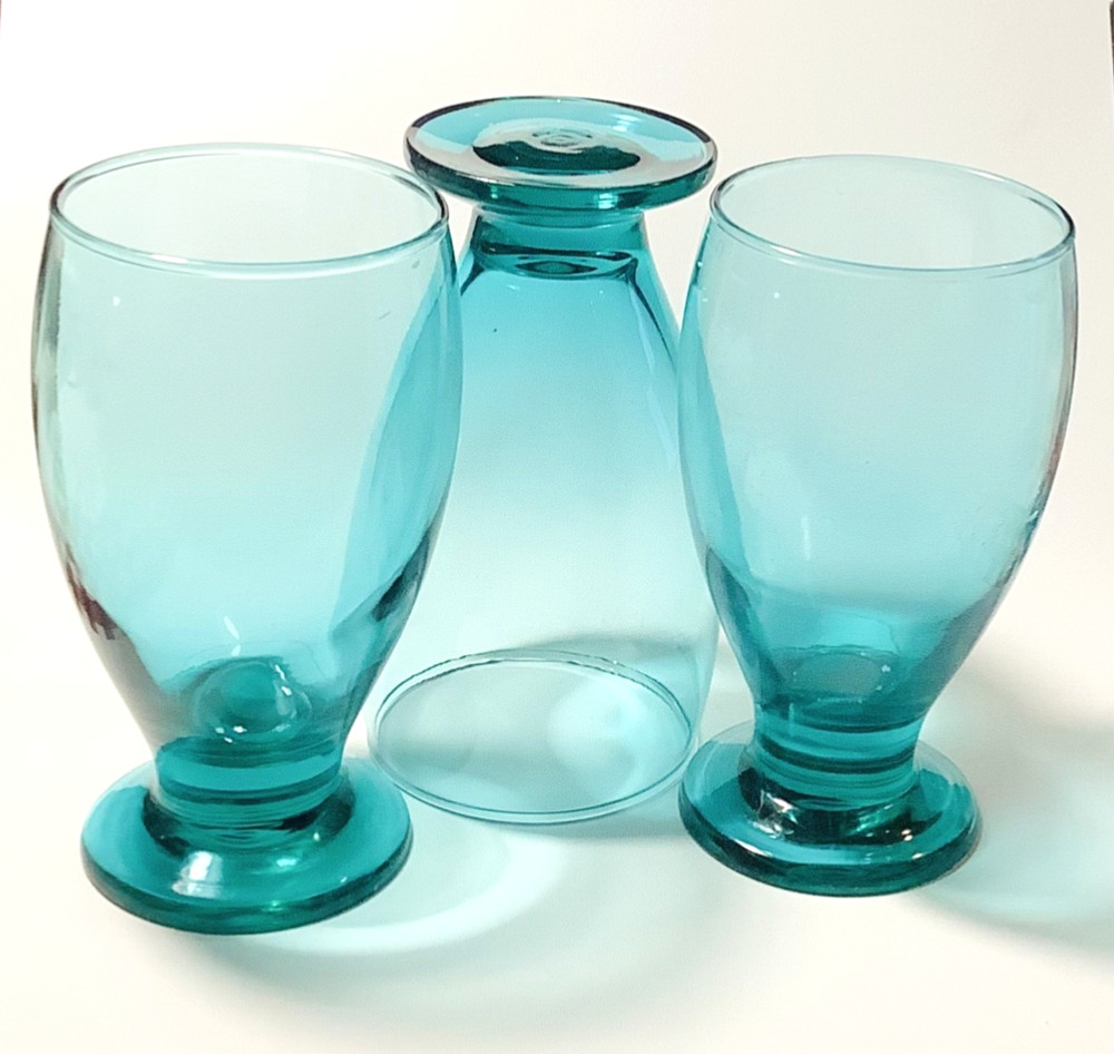 Footed Goblets Turquoise 12oz Pedestal Base Vintage Set Of THREE (3) PRETTY