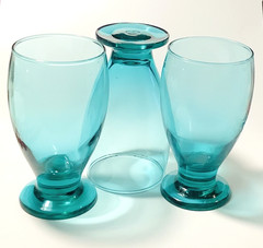 Footed Goblets Turquoise 12oz Pedestal Base Vintage Set Of THREE (3) PRETTY