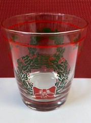 Vtg 80’s Christmas Libbey Cocktail Glass SET OF 4 Tumbler Green Wreath Red Bells
