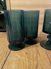 Vintage Colony Nouveau Riviera Blue Teal Water Glass Set 4 octagonal mcm