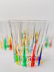 MidCentury Italian Multicolor Starburst Crystal Bar Set Ice Bucket & Tumblers