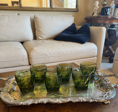 Vintage Mid Century Modern Vanity Green Arch & Panel Lowball Whisky Glasses