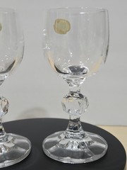 2 Czech Claudia Crystal Cordial Glasses Liqueur Shot Faceted Ball Stem VTG